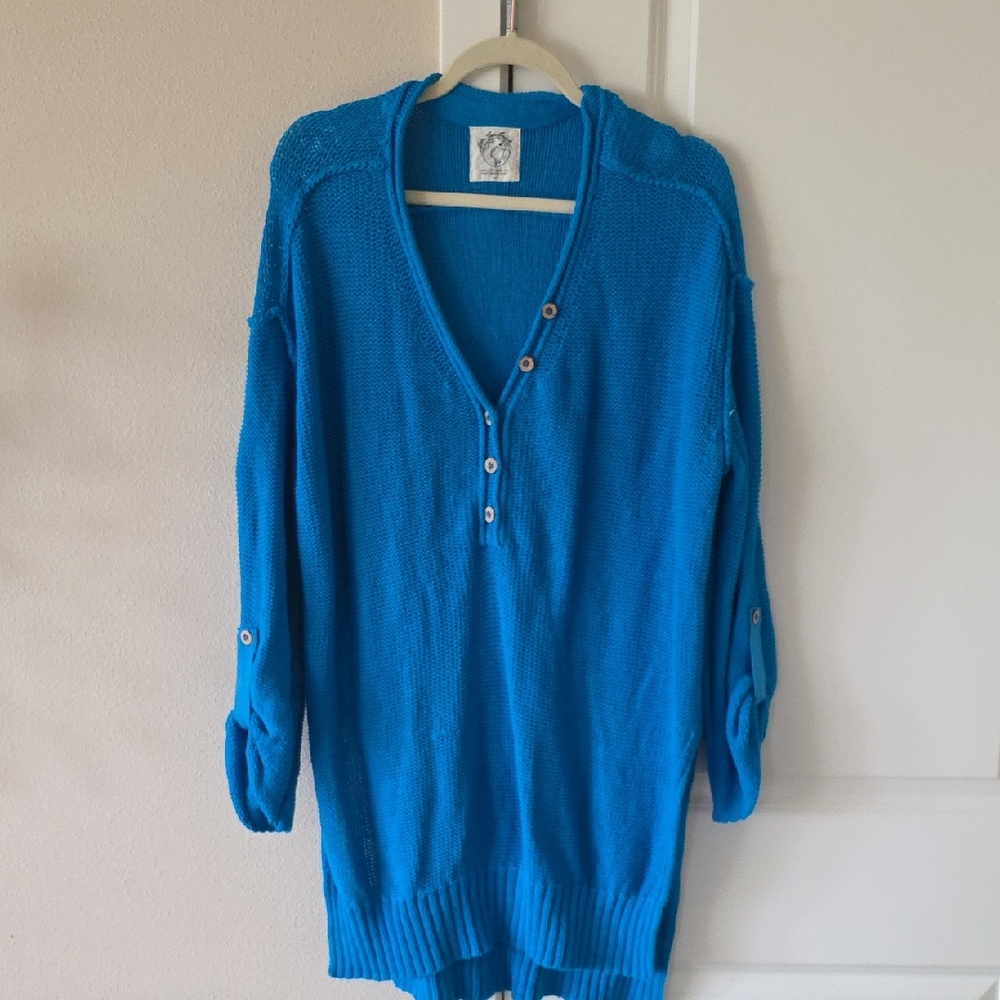 Free People Vibrant Blue V-Neck Sweater